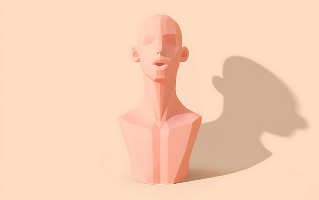 una escultura rosa de la cabeza y el cuello de un hombre