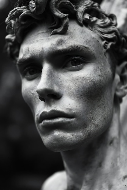 Foto escultura del rostro de un hombre en el cementerio