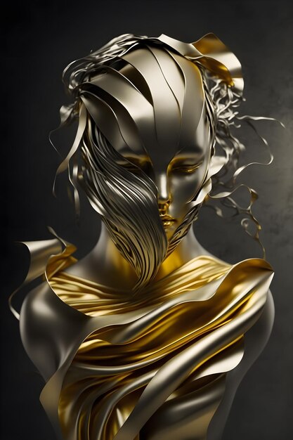 Foto escultura surrealista realizada en oro de una mujer. ia generativa.