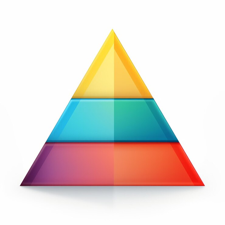 Foto escultura vibrante de la pirámide triangular con un gradiente de colores realista