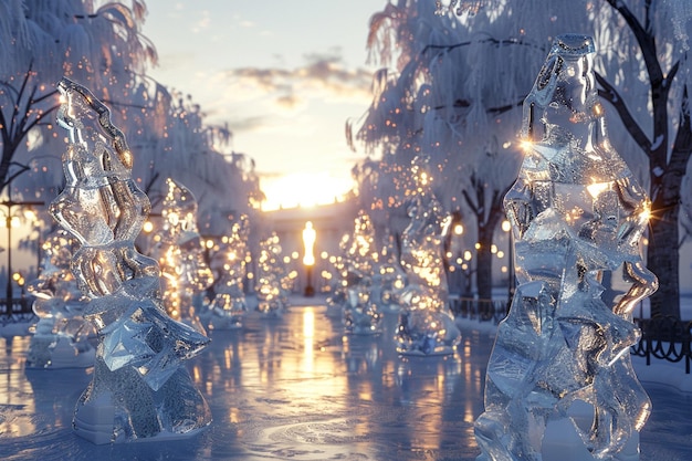 Esculturas de gelo brilhantes em festivais de inverno