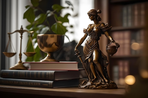 Esculturas de Themis um símbolo de justiça no interior do juiz ou advogado Arte gerada pela rede neural