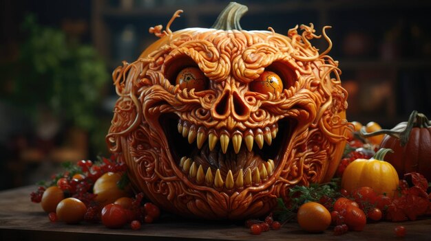 esculturas frescas inspiradas no halloween da arte da fruta assustadora