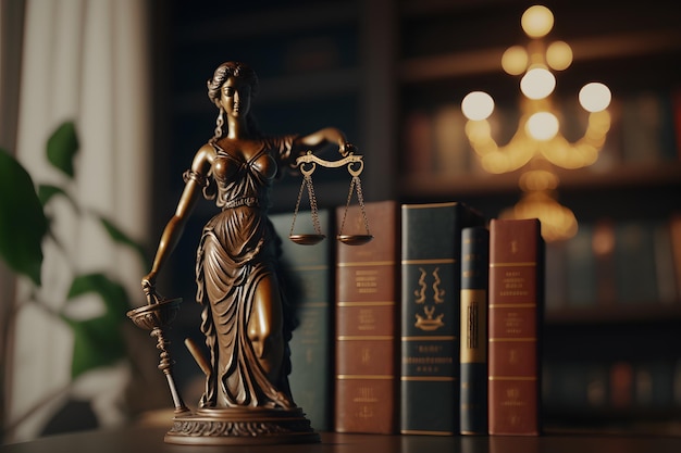 Foto esculturas de themis un símbolo de justicia en el interior del juez o abogado arte generado por redes neuronales