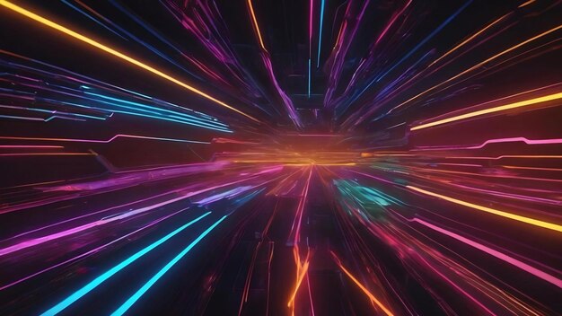 Escuro abstracto fondo futurista líneas de neón brillan líneas de neó formas