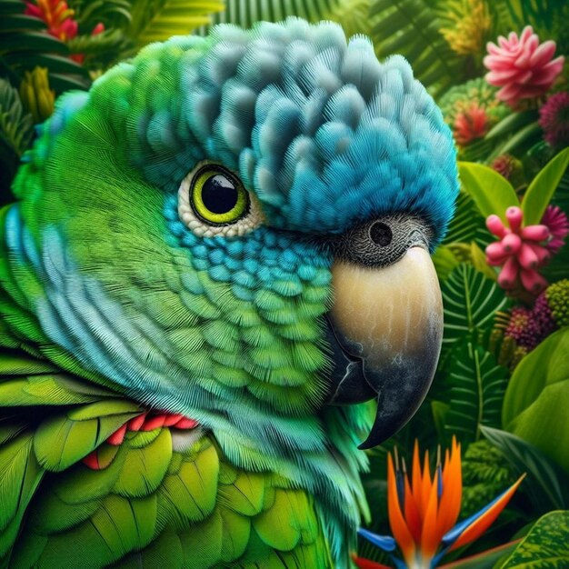 Esencia colorida de un paraíso tropical generada por la IA del loro alexander