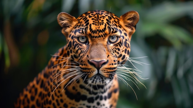 La esencia del sigilo Retrato en primer plano de un leopardo de Java Ojos conmovedores y abrigo dorado rosado en