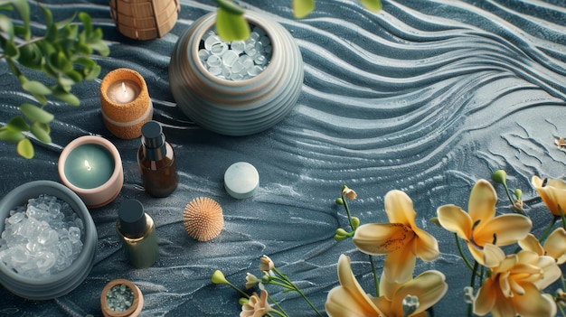 Esenciales de spa y relajación en un patrón de diseño ondulado