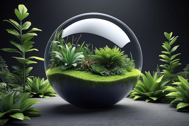 Esfera 3D creativa abstracta con vegetación