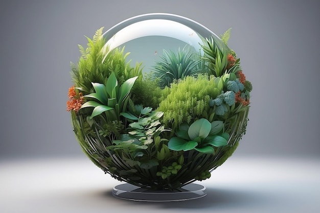 Esfera 3D creativa abstracta con vegetación