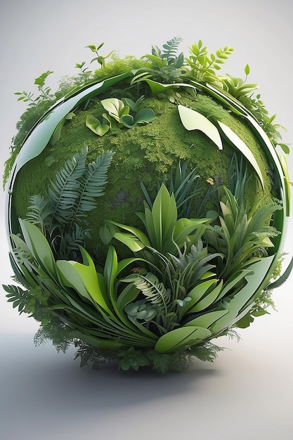 Esfera 3D creativa abstracta con vegetación