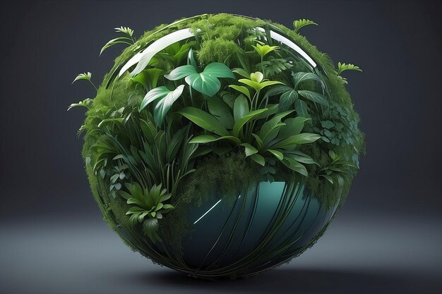 Esfera 3D creativa abstracta con vegetación