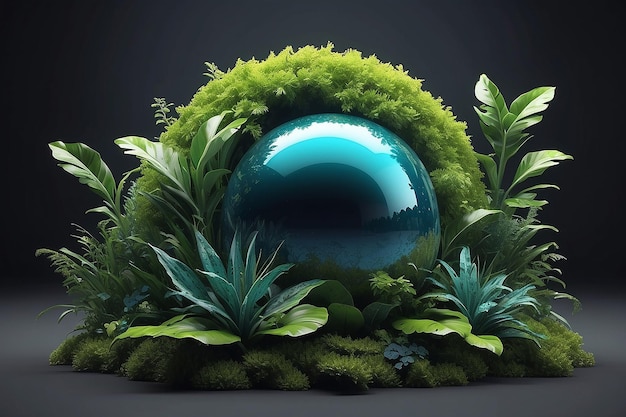 Esfera 3D creativa abstracta con vegetación