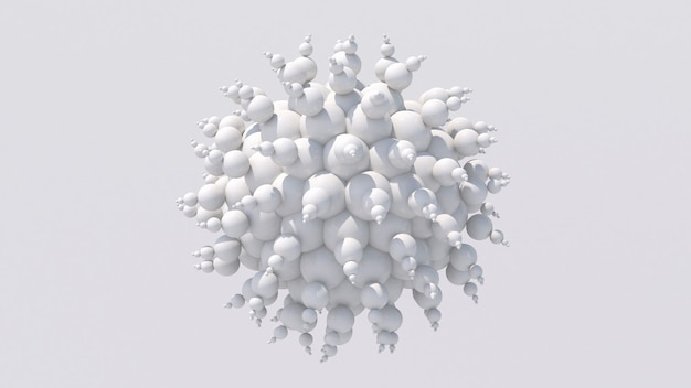 Esfera abstracta blanca Grupo de bolas brillantes Ilustración monocroma 3D Render