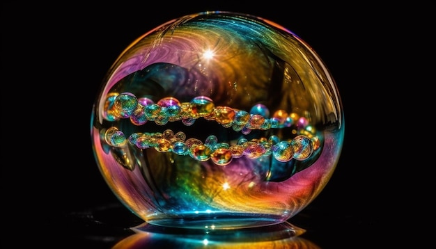 Esfera abstracta refleja colores vibrantes en material de vidrio translúcido generado por IA