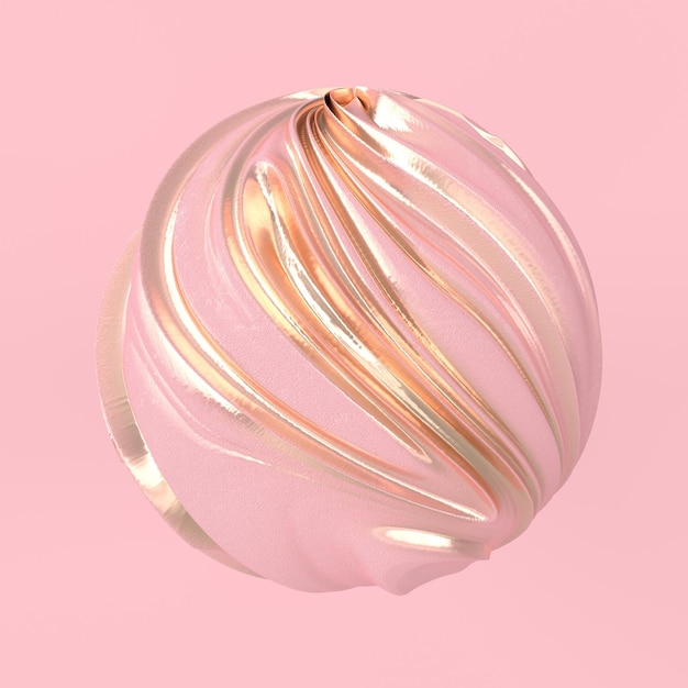 Esfera abstracta rosa y dorada con ondas render 3d