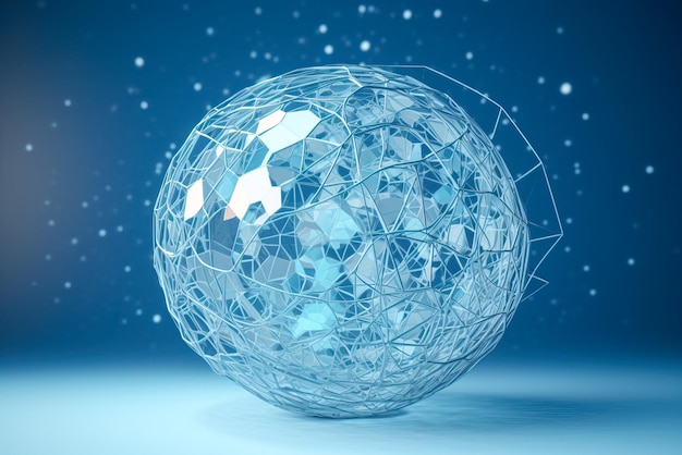 Esfera abstrata com linhas brilhantes e pontos em fundo azul Generative AI