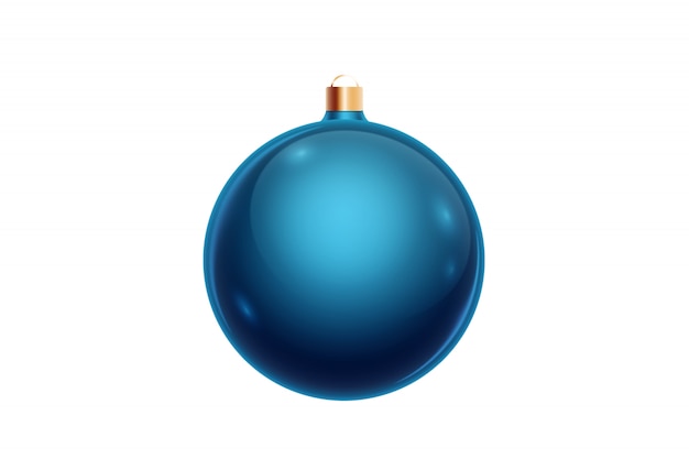 Esfera azul do Natal isolada no fundo branco. Decorações de Natal, enfeites para a árvore de Natal.