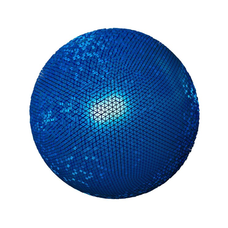 Una esfera azul con forma abstracta y una representación 3d de impulso musical