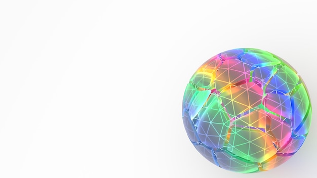 Esfera de bola agrietada agrietada multicolor de vidrio mínimo en el piso blanco 3D Render