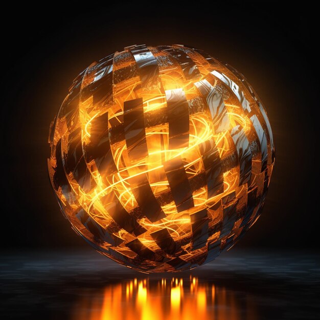 Esfera brilhante abstrata em fundo preto 3d render ilustração digital