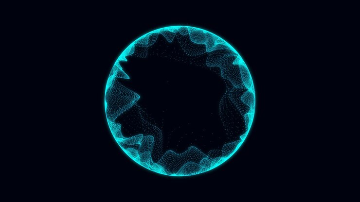 Foto esfera de ciencia ficción con partículas y líneas concepto de conexión de red esfera de marco fondo tecnológico abstracto renderización 3d