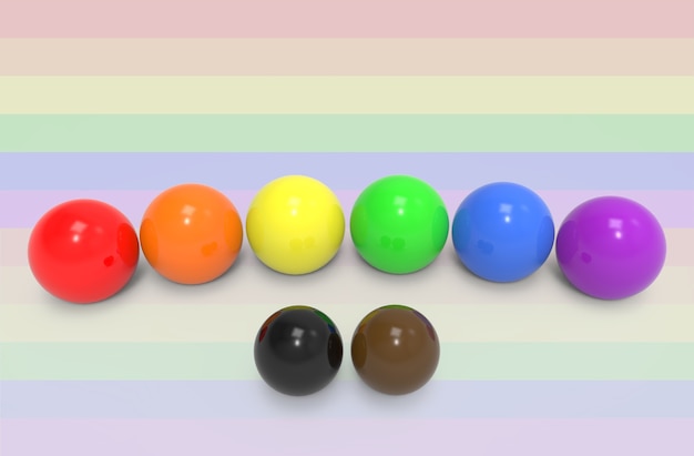 Esfera del color del Lgbt con las bolas negras y marrones en fondo de la bandera. bienvenido nuevo concepto