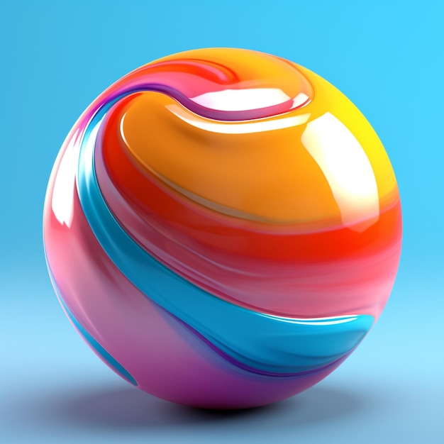 Esfera de colores brillantes con una parte superior curva sobre un fondo azul ai generativo