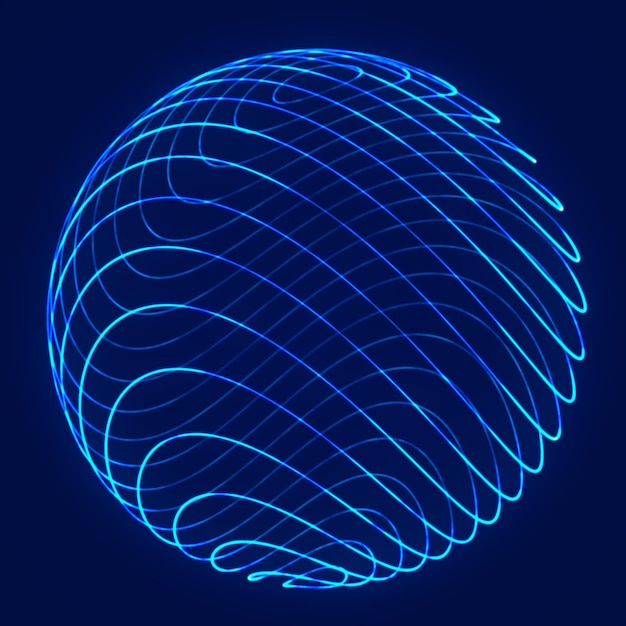 Foto esfera com linhas de torção tecnologia wireframe esfera azul renderização 3d