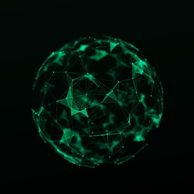 Esfera composta de pontos e linhas Estrutura de conexão de rede Visualização de big data renderização em 3D