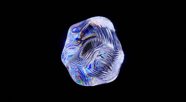 Esfera de cristal abstracto con dispersión y refracción aislada sobre fondo negro. Ilustración de render 3d