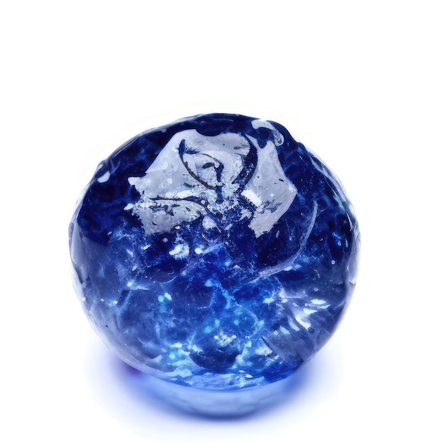 Foto una esfera de cristal azul con un mapa del mundo.