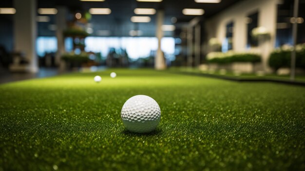 Esfera de golfe no tee no simulador