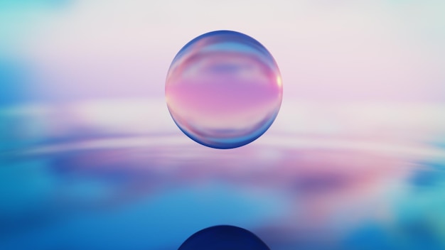 Foto esfera de vidro abstrata com reflexos suaves e ondulações de água renderização 3d