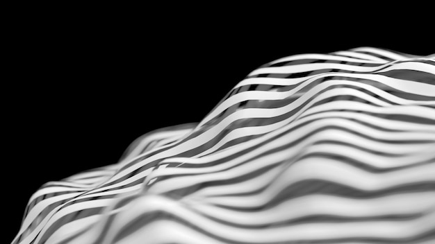 Esfera deformada con rayas blancas Fondo negro Ilustración abstracta 3d render primer plano