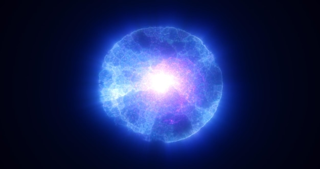 Esfera digital brilhante de energia azul abstrata feita de líquido de plasma elétrico em movimento