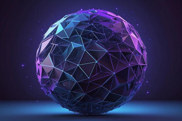 Esfera digital do Metaverso Globo azul-púrpura abstrato em baixo poli