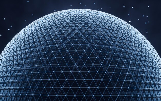 Foto esfera digital con estructura de líneas brillantes representación 3d