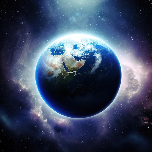 Esfera do planeta Terra noturno no espaço sideral Luzes da cidade no planeta Vida das pessoas Sistema solar e