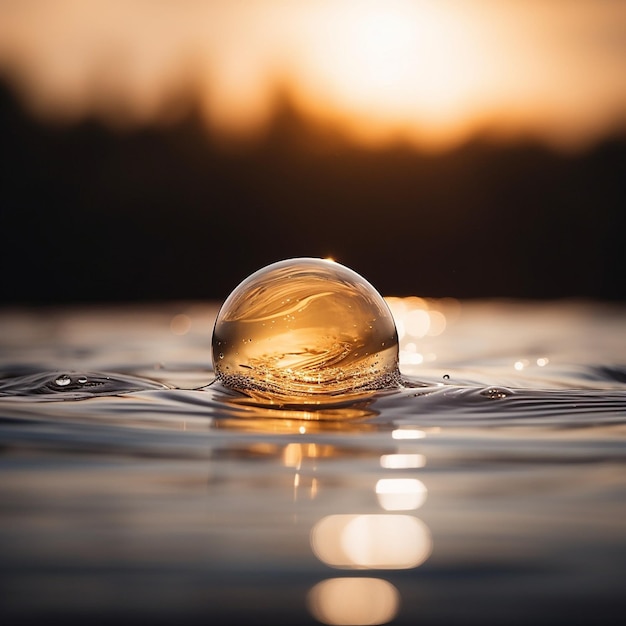 Una esfera dorada flotando en el agua