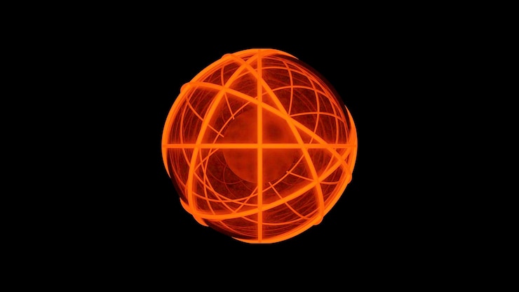 Foto esfera de energía científica anillos animación bucle sin interrupción diseño anillos abstractos moviéndose alrededor del fuego o