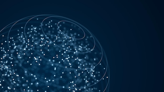 Foto esfera futurista de partículas e linhas conexão de rede big data fundo de tecnologia abstrata renderização em 3d