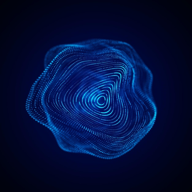 Esfera futurista hecha de partículas Flujo de átomos en el ciberespacio Concepto de energía espacial Representación 3D