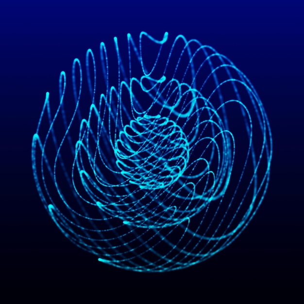 Esfera futurista de partículas y líneas Conexión de red grandes datos Fondo tecnológico abstracto Renderización 3D