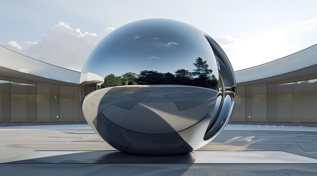 Una esfera futurista que refleja la arquitectura y la naturaleza circundantes una combinación de diseño moderno y belleza natural