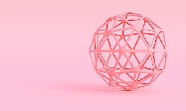Esfera geométrica cincelada sobre fondo rosa 3d render