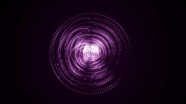 Esfera giratoria púrpura futurista de puntos brillantes Concepto de bola de discoteca de música Estructura de ecualizador abstracto Renderización 3D