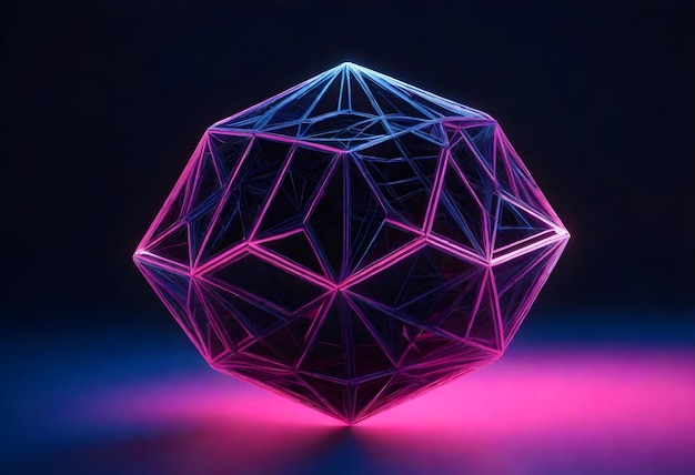 una esfera hecha de un diamante con una luz azul y rosa