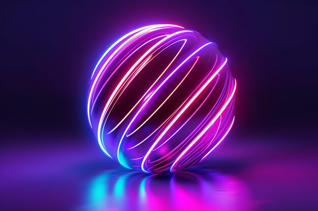 Esfera iluminada a neon num chão brilhante