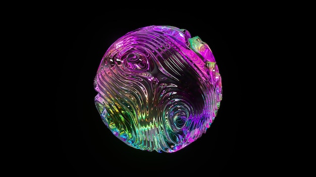 La esfera irisescente pulsa con patrones fluidos contra un telón de fondo negro